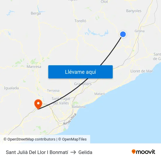 Sant Julià Del Llor I Bonmatí to Gelida map