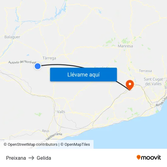 Preixana to Gelida map