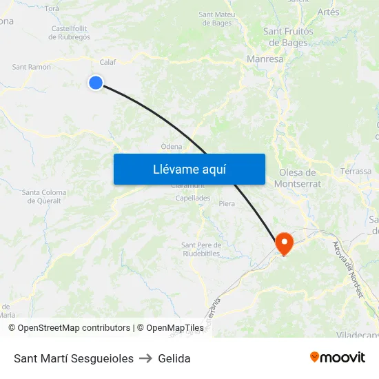 Sant Martí Sesgueioles to Gelida map