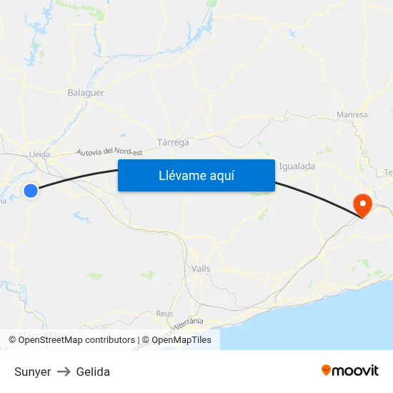 Sunyer to Gelida map