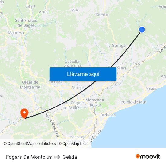 Fogars De Montclús to Gelida map