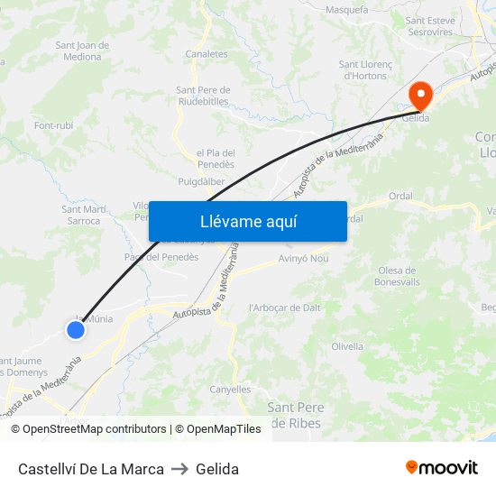 Castellví De La Marca to Gelida map