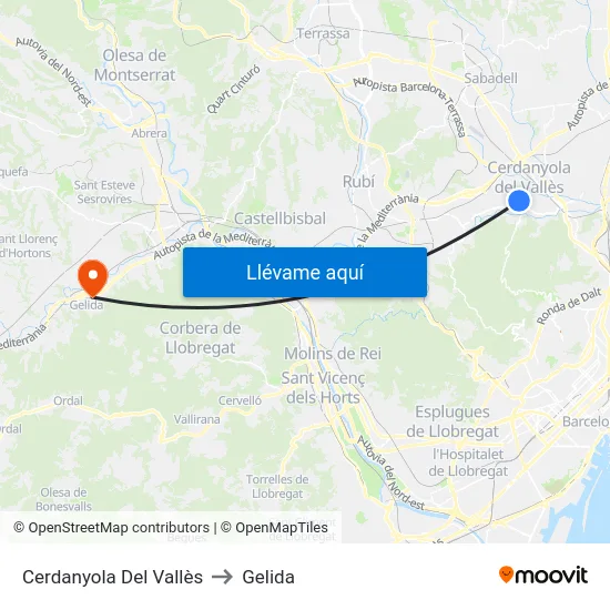 Cerdanyola Del Vallès to Gelida map