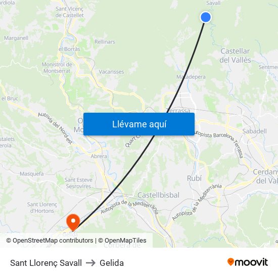 Sant Llorenç Savall to Gelida map