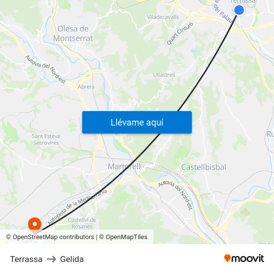 Terrassa to Gelida map