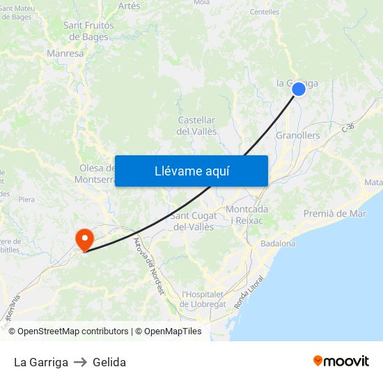 La Garriga to Gelida map