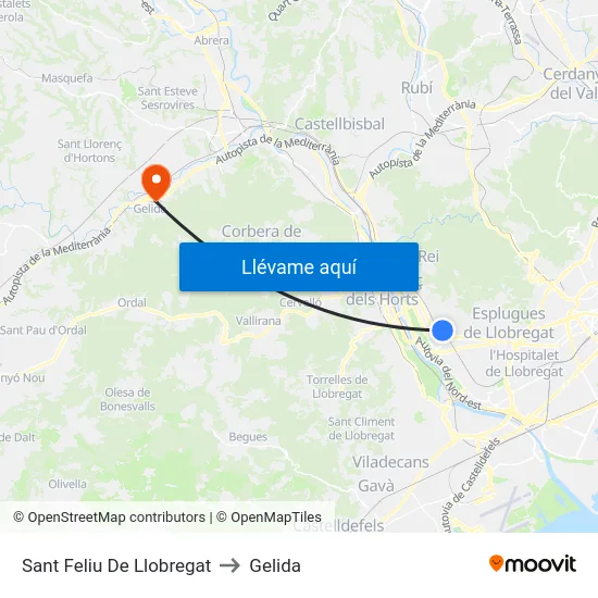 Sant Feliu De Llobregat to Gelida map