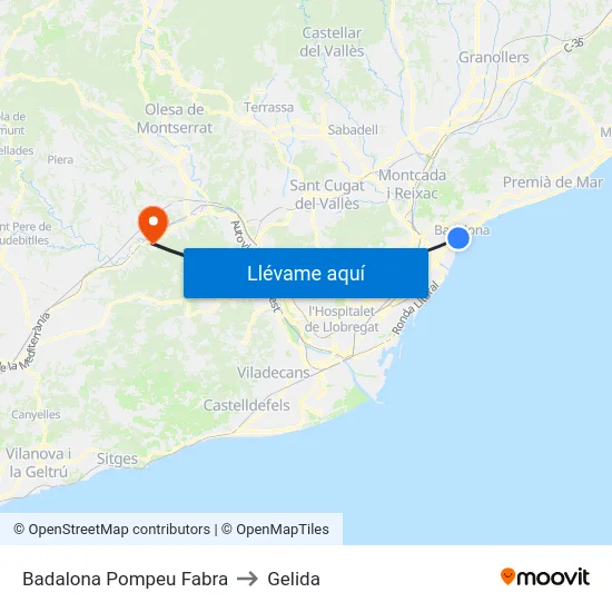 Badalona Pompeu Fabra to Gelida map