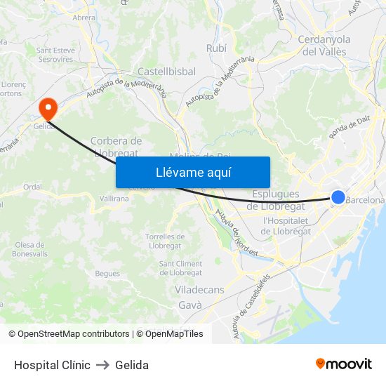 Hospital Clínic to Gelida map