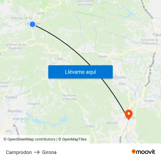 Camprodon to Girona map