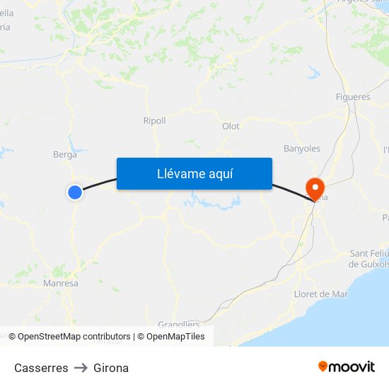 Casserres to Girona map