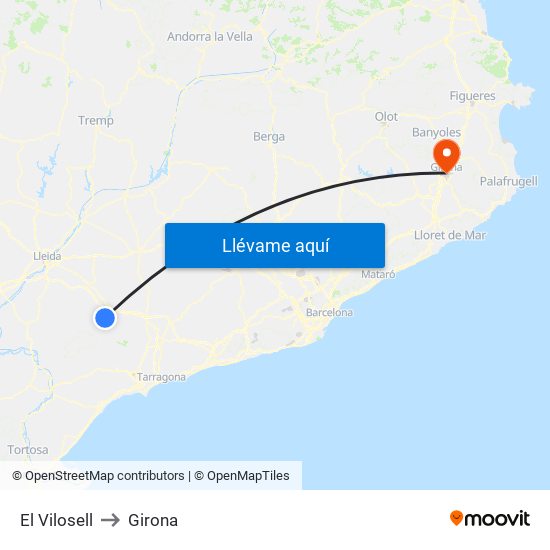El Vilosell to Girona map