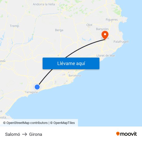 Salomó to Girona map