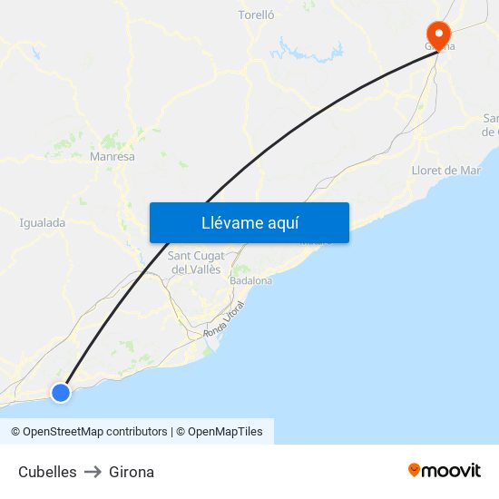 Cubelles to Girona map