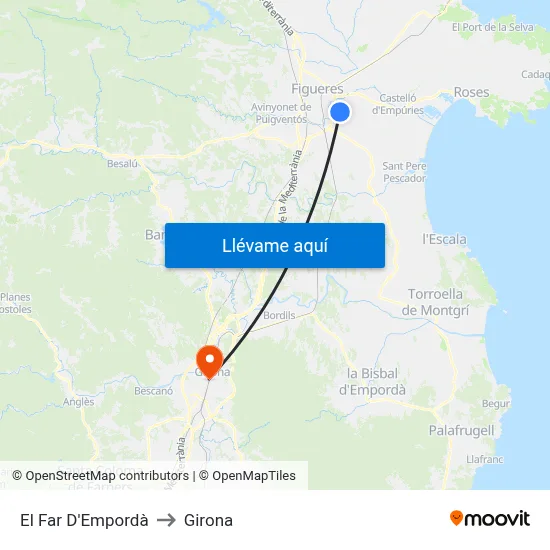 El Far D'Empordà to Girona map
