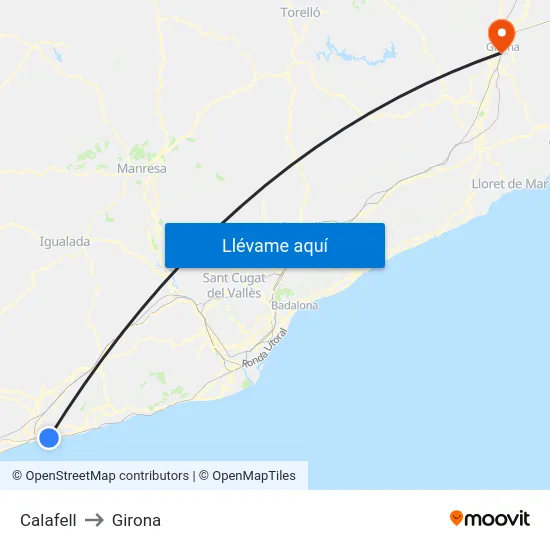 Calafell to Girona map