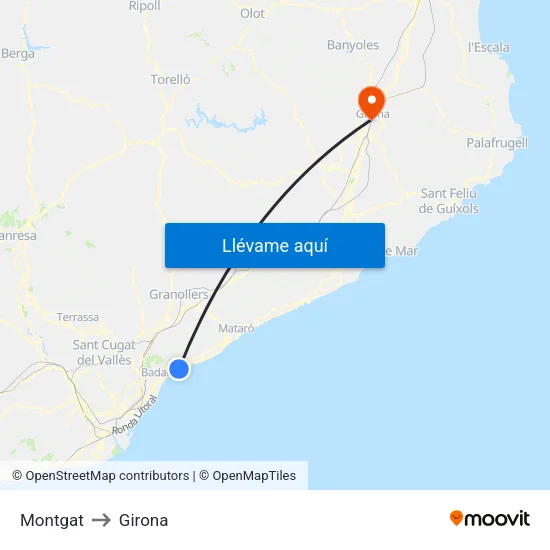 Montgat to Girona map