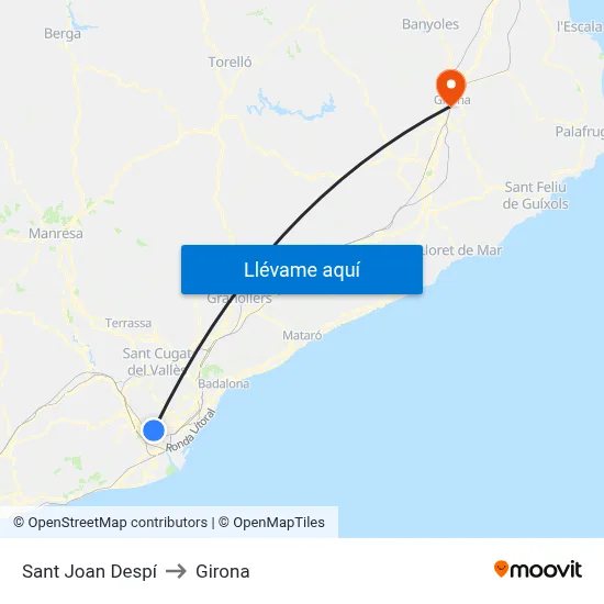 Sant Joan Despí to Girona map