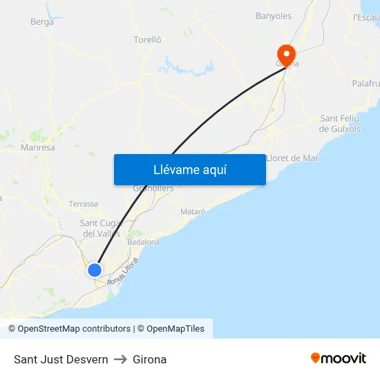 Sant Just Desvern to Girona map
