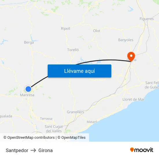 Santpedor to Girona map