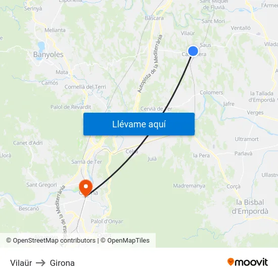 Vilaür to Girona map