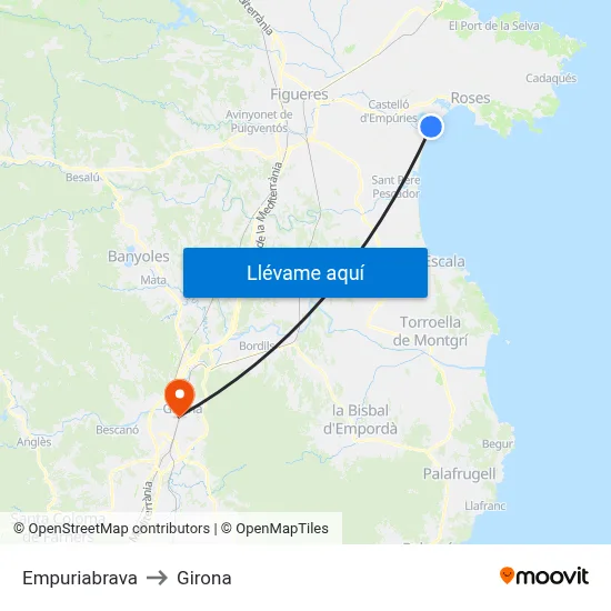 Empuriabrava to Girona map