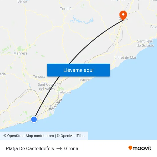 Platja De Castelldefels to Girona map