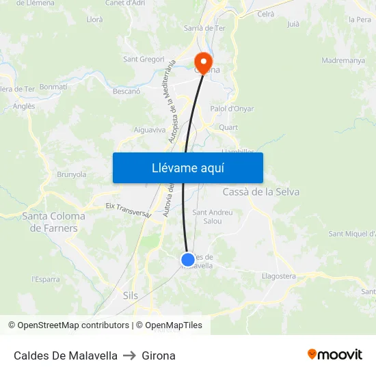 Caldes De Malavella to Girona map