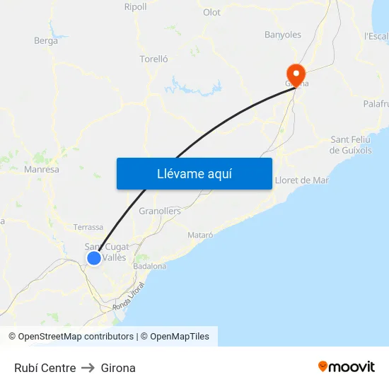 Rubí Centre to Girona map