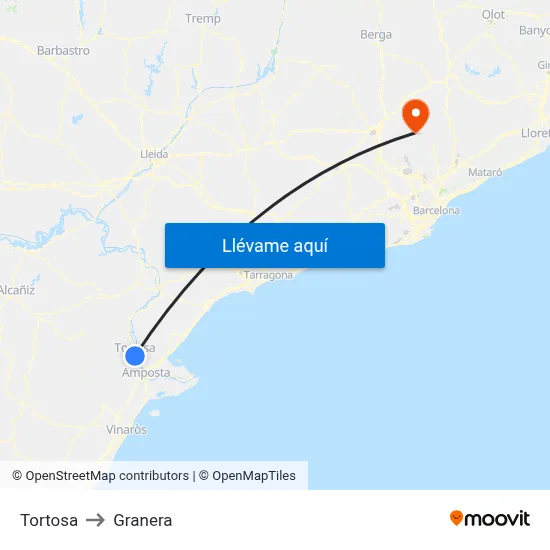 Tortosa to Granera map
