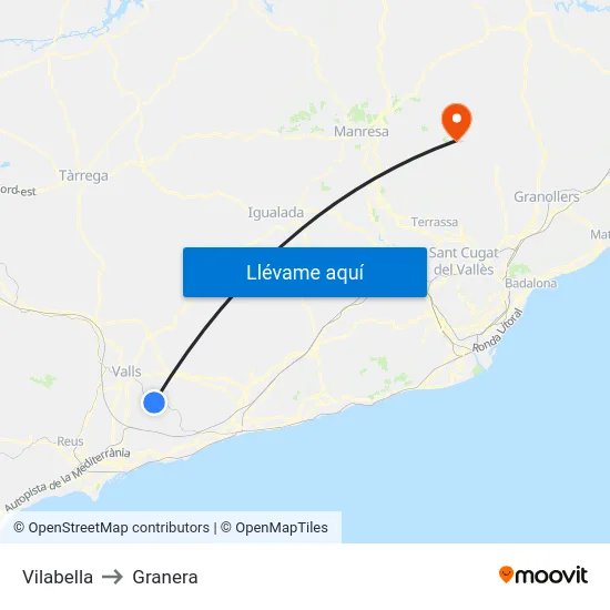 Vilabella to Granera map
