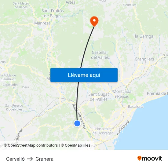 Cervelló to Granera map