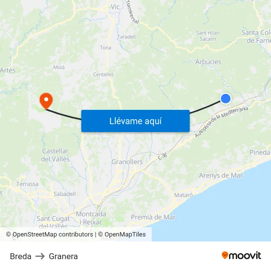 Breda to Granera map