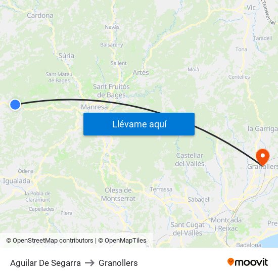 Aguilar De Segarra to Granollers map
