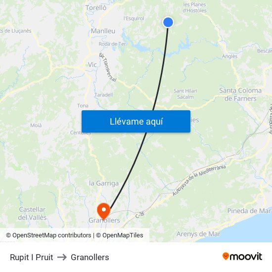 Rupit I Pruit to Granollers map