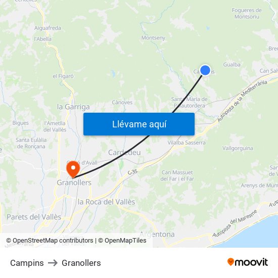 Campins to Granollers map