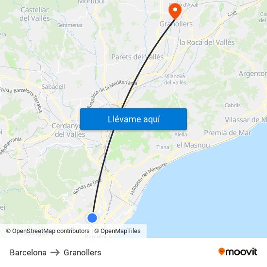 Barcelona to Granollers map