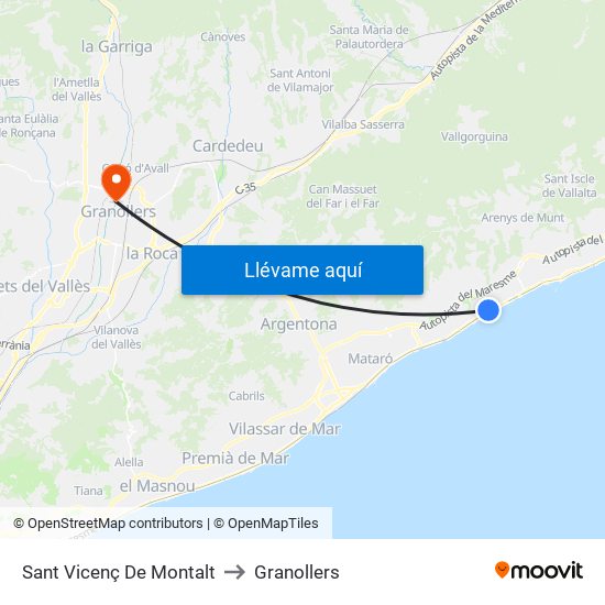 Sant Vicenç De Montalt to Granollers map