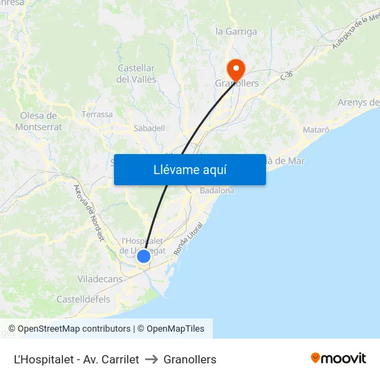 L'Hospitalet - Av. Carrilet to Granollers map