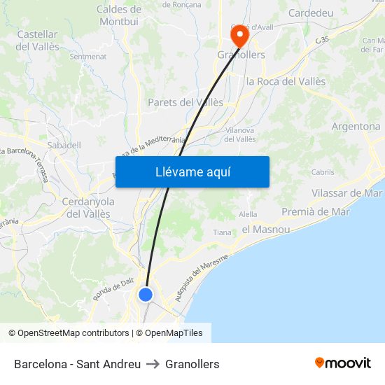 Barcelona - Sant Andreu to Granollers map