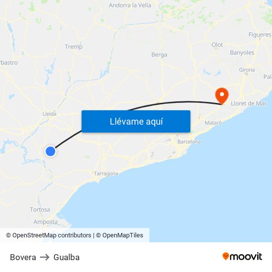 Bovera to Gualba map