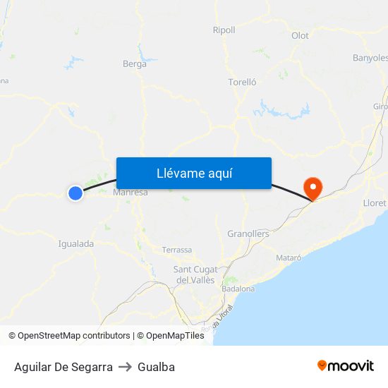 Aguilar De Segarra to Gualba map