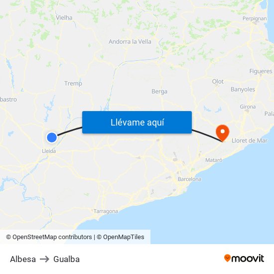 Albesa to Gualba map