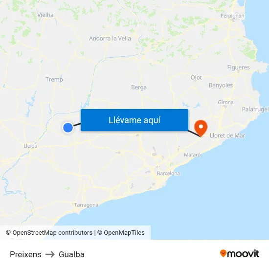 Preixens to Gualba map