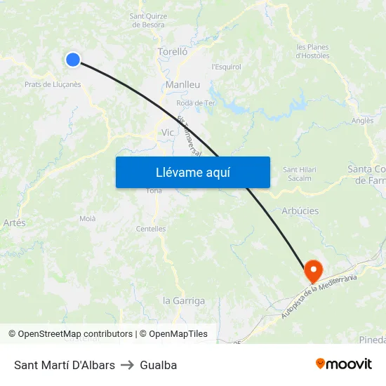 Sant Martí D'Albars to Gualba map