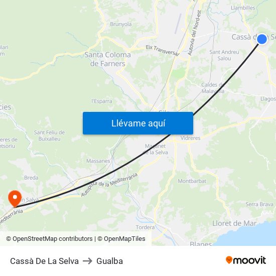 Cassà De La Selva to Gualba map