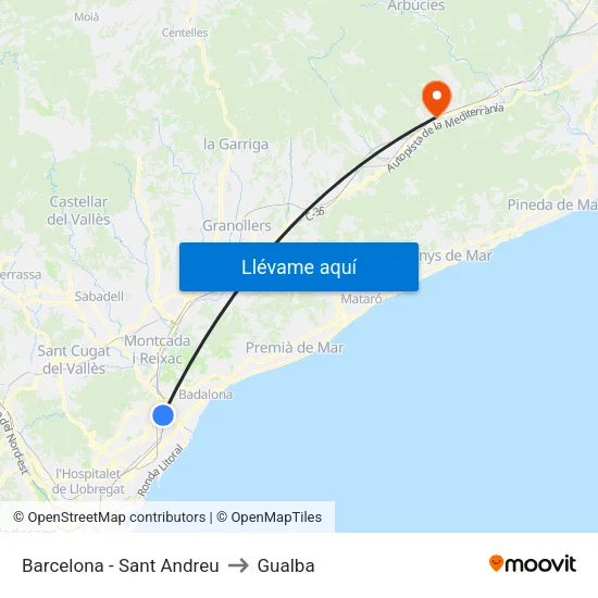 Barcelona - Sant Andreu to Gualba map