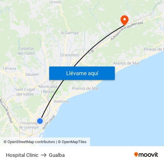 Hospital Clínic to Gualba map