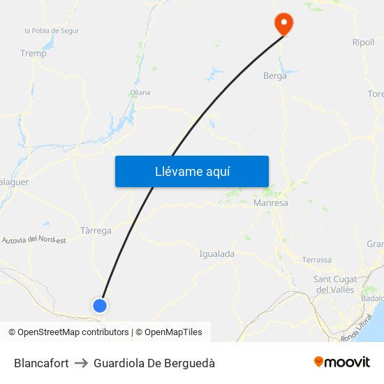 Blancafort to Guardiola De Berguedà map