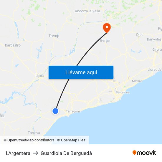 L'Argentera to Guardiola De Berguedà map